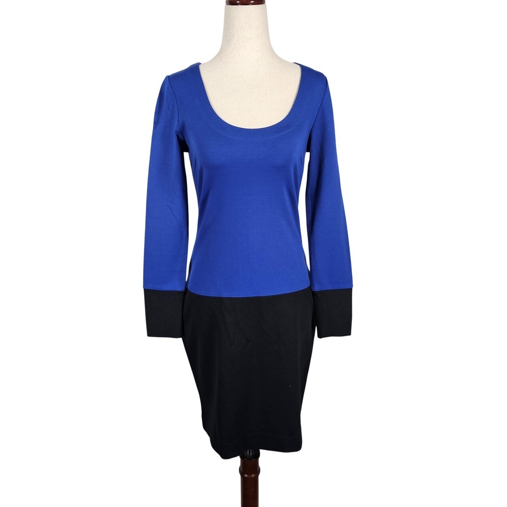Banana Republic Dress Womens 0 Blue Black Colorblock Sheath Long Sleeve Workwear